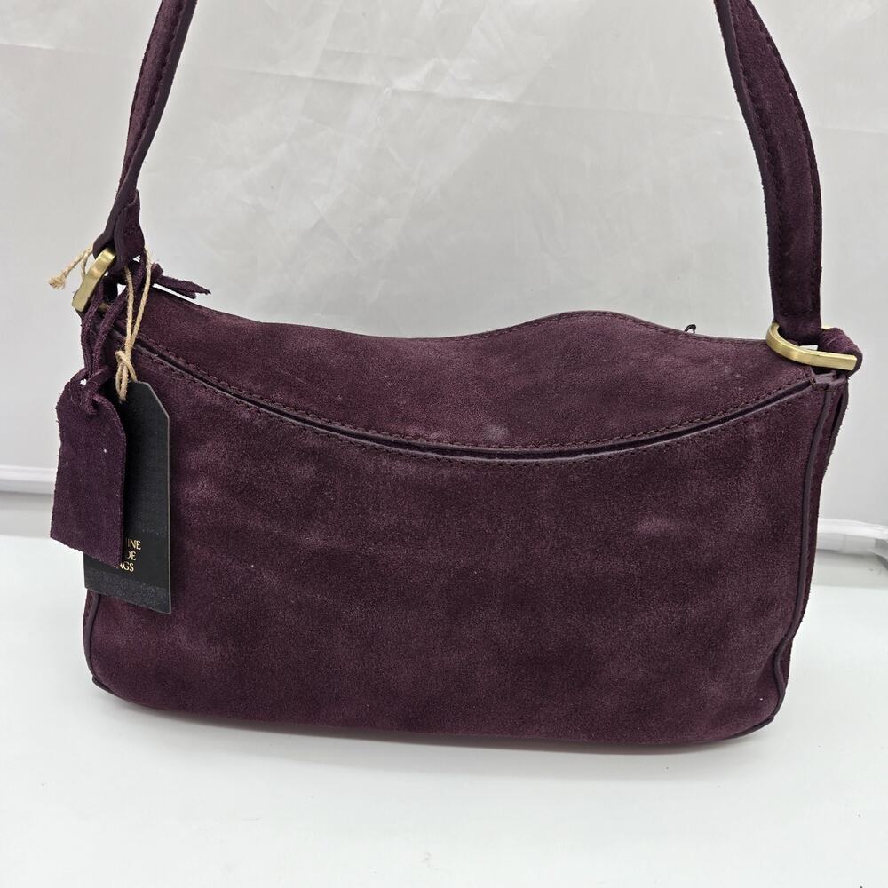 Purple Burgundy Leather Suede Shoulder Bag 11x6x4" Detach Strap NEW SLOUCH $78 - Picture 5 of 13
